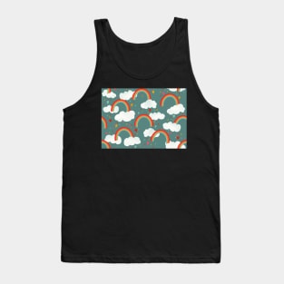 Clouds, rainbows and love hearts on a teal background Tank Top